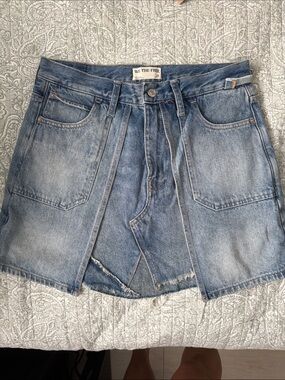 We The Free Faded Blue Denim Split-Front Skirt